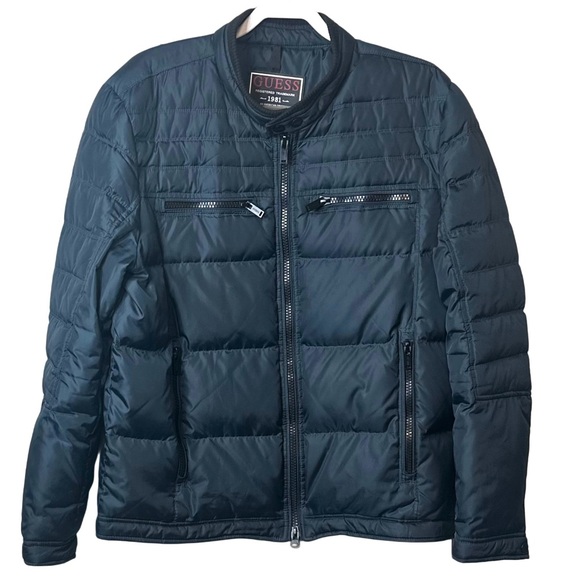 navy blue guess padded coat